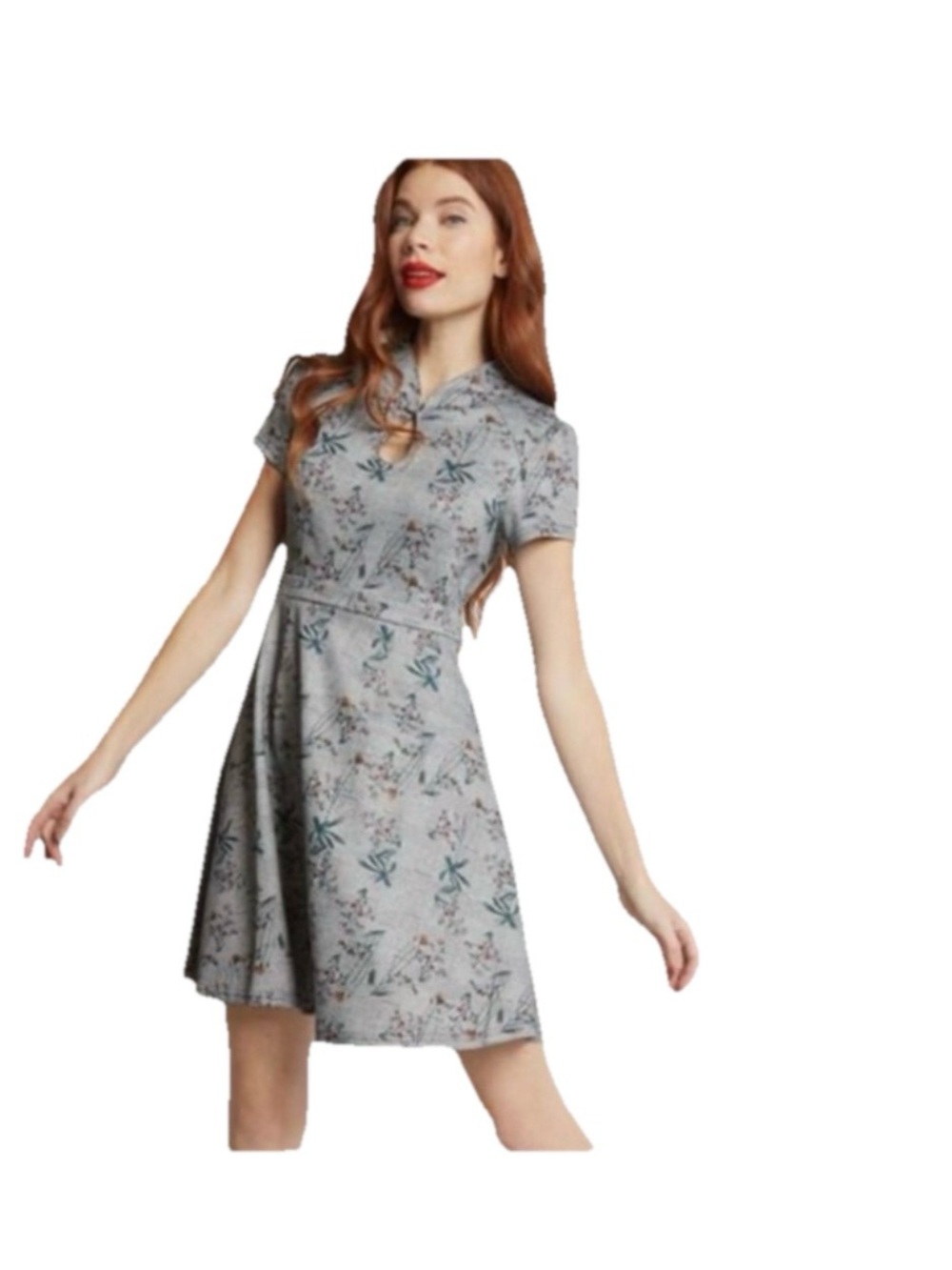 Modclouth Dress Sz 2XL Floral Print Cap Sleeve Fit & Flare Peephole Neckline